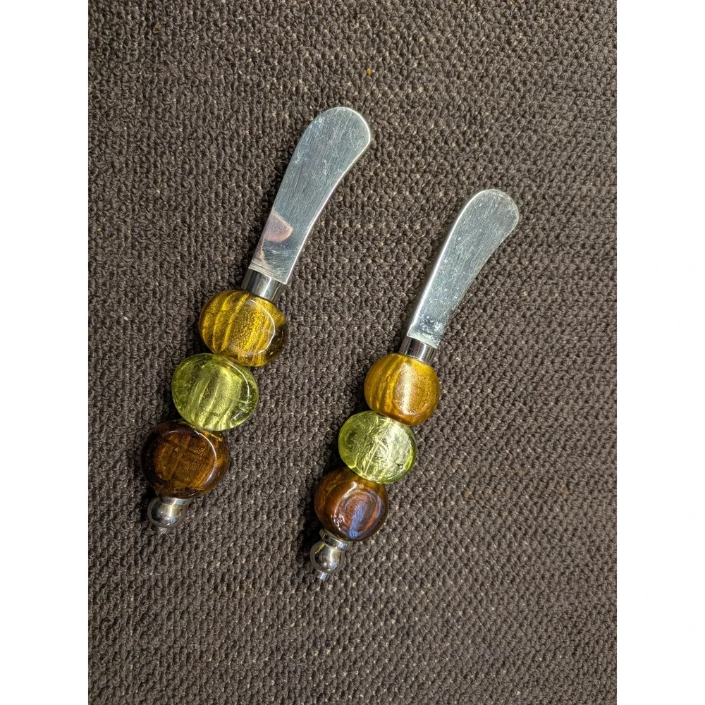 Artisanal Glass Bead Cheese Spreader Set of 2 -‎ Boho-Chic Charcuterie